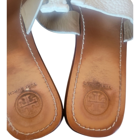 Tory Burch Women's Moore 2 Off White Tumbled Leather Thong Sandals Sz 10 - Picture 4 of 10